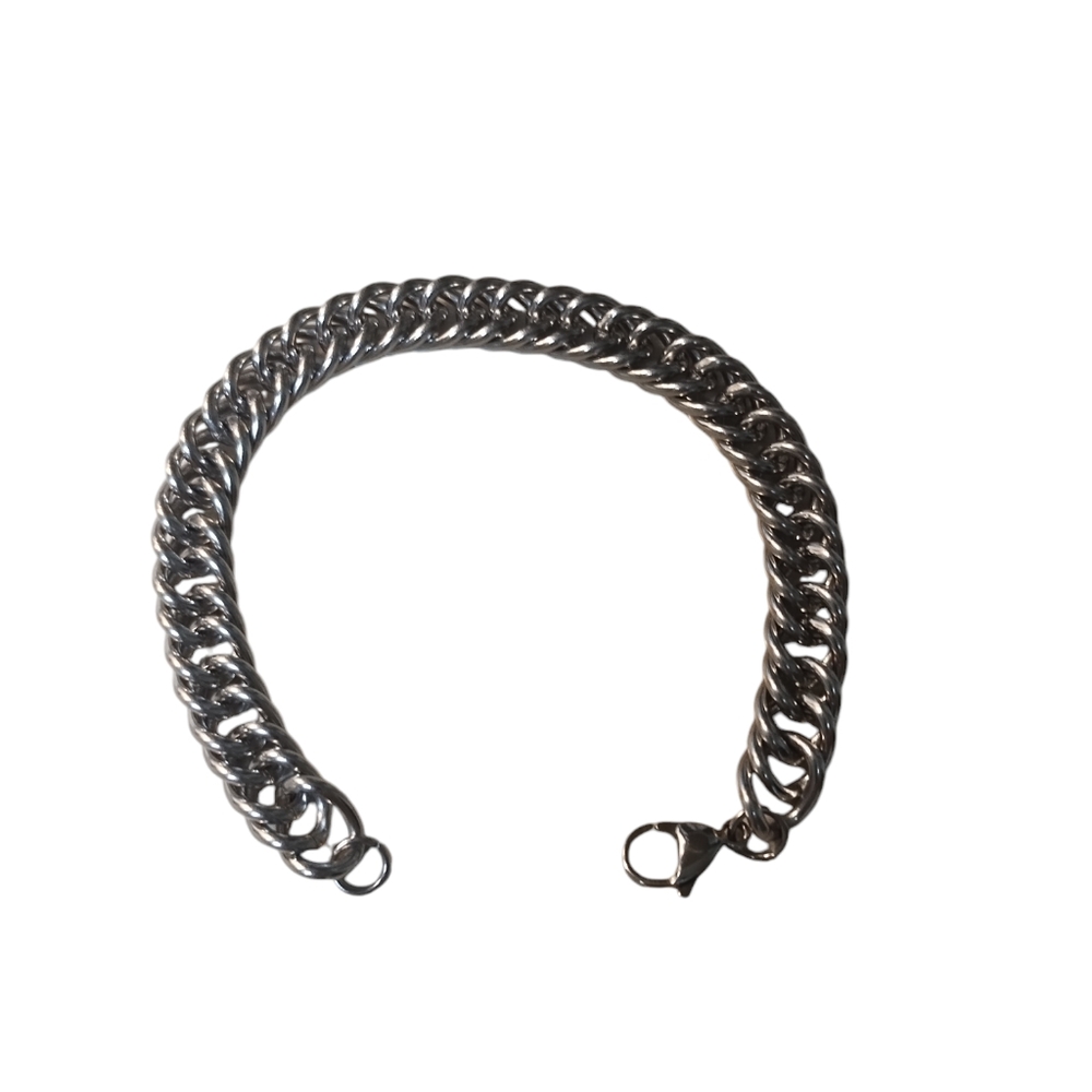 316L Stainless Steel Silver Tone Bracelet With Lobster Claps. 8 Inch 10mm